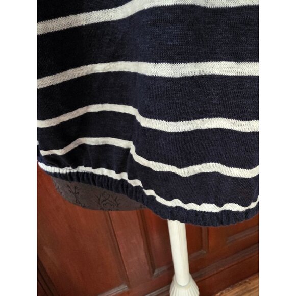 Sigrid Olsen Womens 100% Linen Striped Top Navy & White M NWT - Picture 2 of 7
